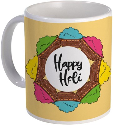 COLOR YARD best happy holi mug gift with colorful-holi-background-hand-drawn-style design on Ceramic Coffee Mug(320 ml)