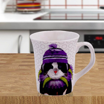 Kookee Printed Ceramic Coffee, Cat Design - 325ml (4019C-A) Ceramic Coffee Mug(325 ml)