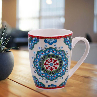 Kookee Printed Ceramic Coffee, Multi Pattern - 325ml (3403G-C) Ceramic Coffee Mug(325 ml)