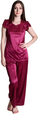 SENSLIFE Women Solid Maroon Top & Pyjama Set