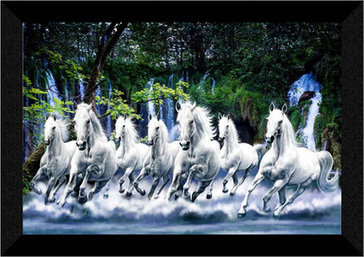 SNDArt Lucky Seven Running Horses Vastu UV Matt Textured Framed Digital Reprint 11 inch x 14 inch Painting(With Frame)