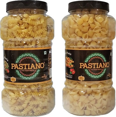 PASTIANO Fusilli and Shells Jars- 500 gms each- Pack of 2 Fusilli, Shell Pasta(Pack of 2, 1 kg)