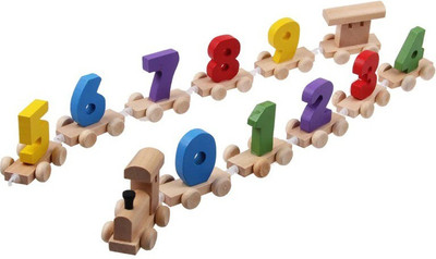 Johnnie Boy 1Set Mini Wood Train Toy Great Digital Number Wooden Train Figures Railway Kids Educational Toy Model Building Kits Toys(9 Pieces)