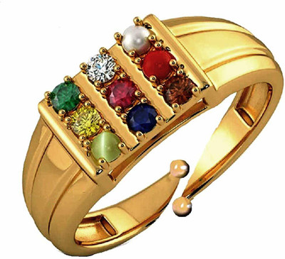 Vaibhav Pratisthan NAVRATNA NAVGRAH RING Metal Coral, Cat's Eye, Ruby, Cubic Zirconia, Sapphire, Emerald, Pearl, Garnet Palladium Plated Ring