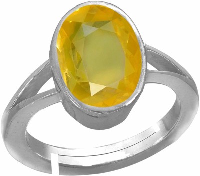 RAMA AND MOOL CHAND 9 ratti Natural Yellow Sapphire Gemstone pukhraj Gemstone Silver Adjustable Ring for Unisex Metal Sapphire Silver Plated Ring