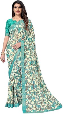 RUKHA FAB Floral Print Daily Wear Georgette, Chiffon Saree(Beige)