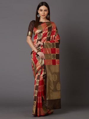 Divastri Self Design, Woven, Floral Print Banarasi Cotton Blend, Jacquard Saree(Red, Brown)