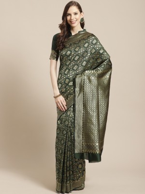 Divastri Printed Kanjivaram Jacquard, Cotton Silk Saree(Green)