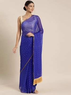 Prutha Fashions Self Design Bollywood Chiffon Saree(Blue)