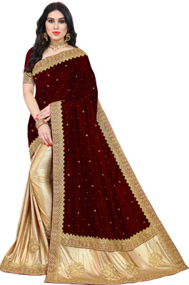 Saraswati Fab Self Design, Embellished Bollywood Velvet, Lycra Blend Saree(Maroon)
