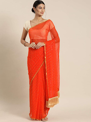 Prutha Fashions Self Design Bollywood Chiffon Saree(Orange)