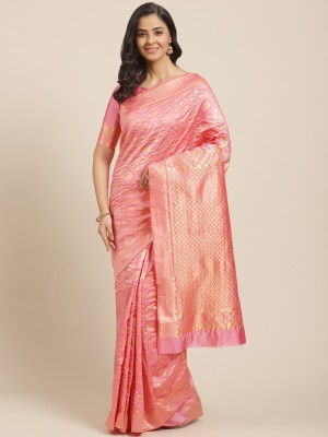 Divastri Printed Banarasi Jacquard, Cotton Silk Saree(Pink)