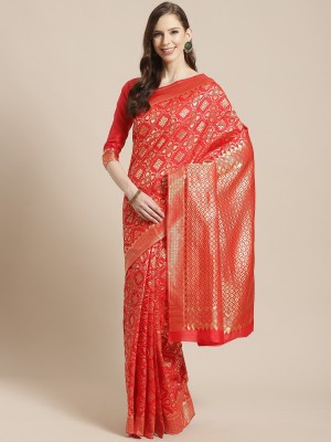 Divastri Printed Kanjivaram Jacquard, Cotton Silk Saree(Red)