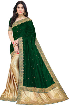 SFCS Self Design, Embellished Bollywood Velvet, Lycra Blend Saree(Green)