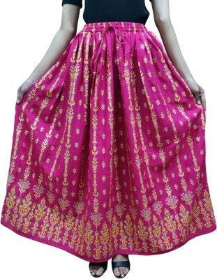 Kastoori Collection Floral Print Women Flared Pink Skirt