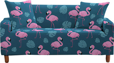 HOUSE OF QUIRK Polyester 3 Seater Sofa Animal Cover(Pack of 1 Blue Flamingo)