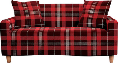 HOUSE OF QUIRK Polyester Checkered 3 Seater Sofa Cover(Red, White Pack of 1)