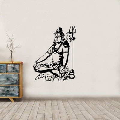 Archi Graphics Studio 58 cm Beautiful meditation Pose lord shiva with snake and trident Decorative wall stickers Self Adhesive Sticker(Pack of 1)