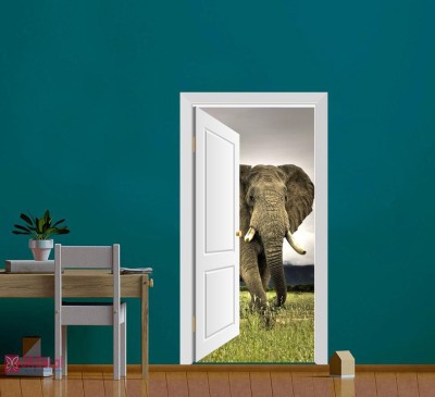 Archi Graphics Studio 58 cm Gorgeous Big Elephant Run for green field with fun decorative poster wall stickers ( PVC Vinyl Self Adhesive Sticker(Pack of 1)