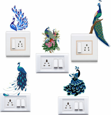 StickerYard 25 cm Peacock Design Self Adhesive Sticker(Pack of 5)