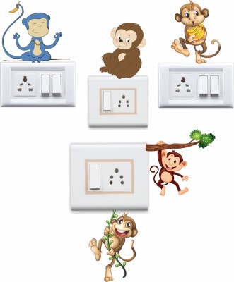 StickerYard 25 cm Funny Monkey Self Adhesive Sticker(Pack of 5)