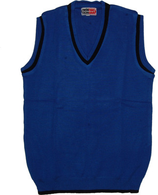 Rajindras Solid, Self Design V Neck Casual Boys & Girls Blue Sweater