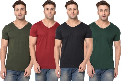 Unite Wear Solid Men V Neck Dark Green, Maroon, Black T-Shirt