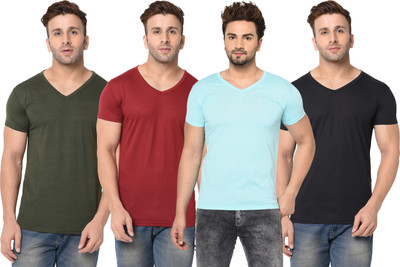Adorbs Solid Men V Neck Multicolor T-Shirt