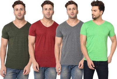 Unite Wear Solid Men V Neck Multicolor T-Shirt