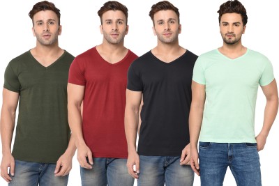 Tivy Solid Men V Neck Multicolor T-Shirt