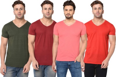 Bribzy Solid Men V Neck Red, Green, Maroon, Pink T-Shirt