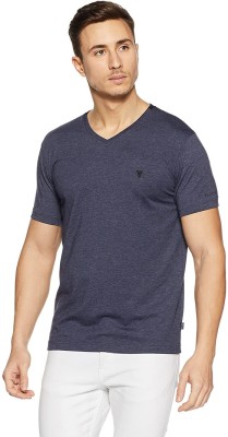 VAN HEUSEN Solid Men V Neck Dark Blue T-Shirt