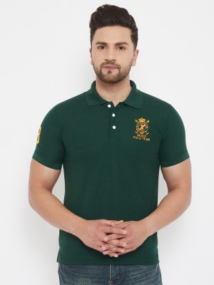 The Million Club Embroidered Men Polo Neck Green T-Shirt