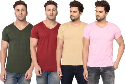 Tivy Solid Men V Neck Multicolor T-Shirt