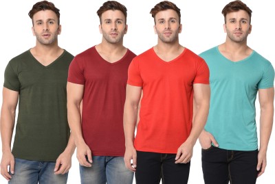 Jaskart Solid Men V Neck Multicolor T-Shirt