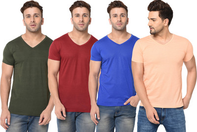 Adorbs Solid Men V Neck Multicolor T-Shirt
