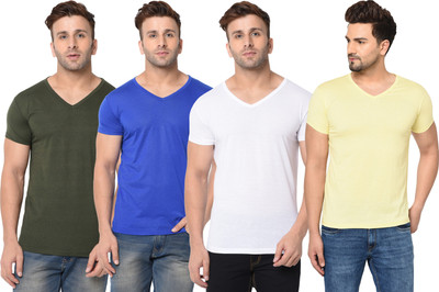 Jangoboy Solid Men V Neck Multicolor T-Shirt