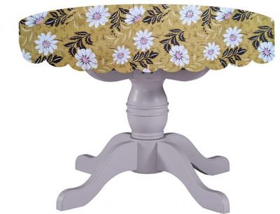 Auf Printed 4 Seater Table Cover(Gold,Whiteflower, PVC)