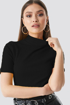 CUTEXT FASHION Casual Half Sleeve Solid Women Black Top