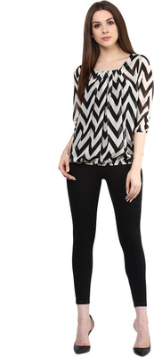 MAYRA Casual Chevron/Zig Zag Women Brown Top