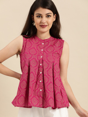Varanga Casual Sleeveless Printed Women Pink Top