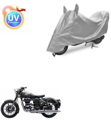 Atulit enterprises Two Wheeler Cover for Royal Enfield(Battle Green, Silver)