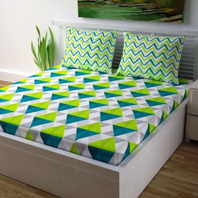 94 TC Cotton Double Abstract Bedsheet(Pack of 1, Green)