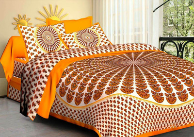IkBedsheets 165 TC Cotton Queen Printed Flat Bedsheet(Pack of 1, Yellow)