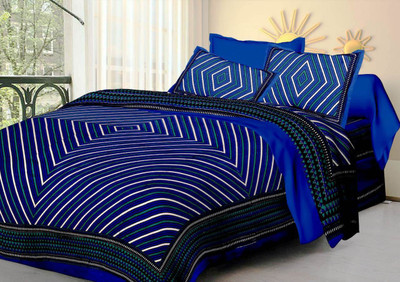 IkBedsheets Cotton Queen Flat 165 TC Printed Bedsheet(Pack of 1, Blue)