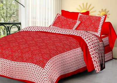 IkBedsheets Cotton Queen Flat 144 TC Printed Bedsheet(Pack of 1, Red)