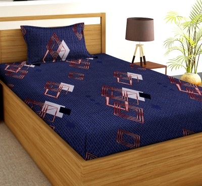 VAS COLLECTIONS 160 TC Microfiber Single Abstract Flat Bedsheet(Pack of 1, Blue)