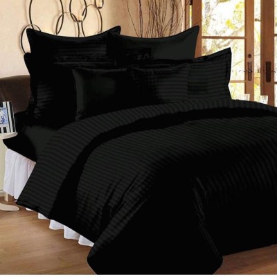 Dnk 240 TC Satin Double Striped Flat Bedsheet(Pack of 1, Black)