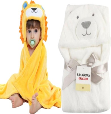 BRANDONN Cartoon Crib Hooded Baby Blanket for  AC Room(Microfiber, Yellow, White)