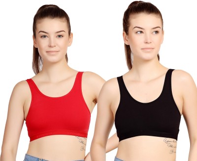 STOGBULL Best Quality Cotton Lycra Sports Bra Combo pack of 2 for girls and women Women Sports Non Padded Bra(Red, Black)